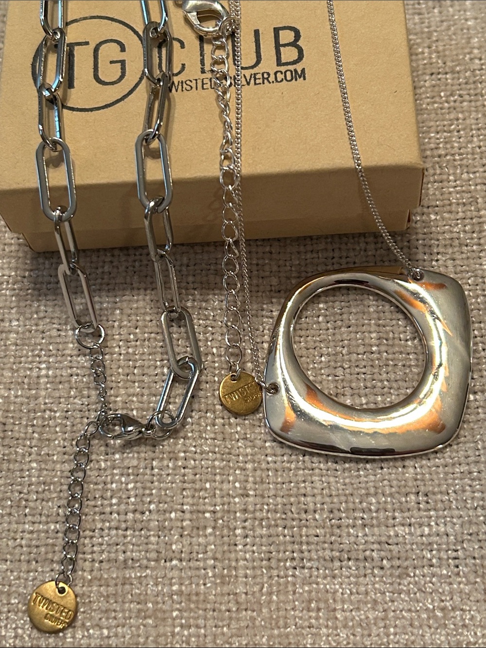 Twisted Silver Club lot of 2 stacking necklaces, NIB